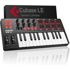 TEMU KOKKO MIDI 키보드, 미니 KB-25 25키 MIDI 컨트롤러, 8개 백라이트 드럼 패드, 8개 노브, 피치 벤드 휠, 모듈레이션 휠 포함, 음악 제작용, Cubase LE 소프트웨어 제공