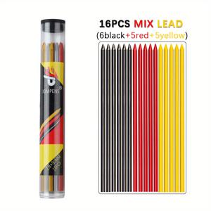 TEMU 【정교한 필기 도구】16개/박스, 검정/노랑/빨강 2.8mm 목공용 기계식 연필 교체 가능한 심 코어 건축 액세서리 표시용