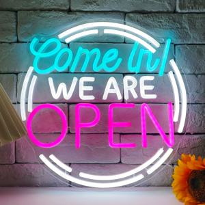 TEMU Welcome We Are Open 네온사인 - 멀티컬러 LED 벽 장식 (전원 및 버튼 제어), 슈퍼 플라스틱 조명 (상점, 바, 이발소 미용실용), 조명 | 버튼 작동 조명
