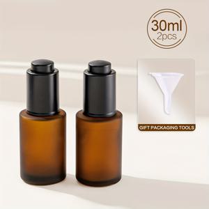 TEMU 1개/2개 세트, 30ml 호박색 유리 드로퍼 병 깔때기 포함, 유리 드로퍼/검은색 병뚜껑/깔때기 포함, 재사용 가능한 용기, 에센셜 오일, 액상 세럼, 마사지 오일, 화장품 샘플, 여행용품에 적합