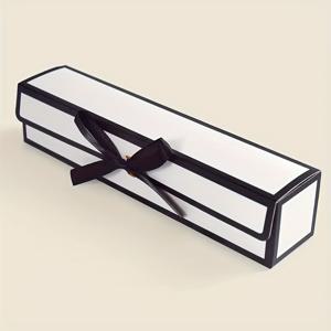TEMU 10개 직사각형 리본, 블랙 앤 화이트, 초콜릿 종이 상자, 헵번 스타일, 단일 칸막이 긴 웨딩 사탕 상자, 선물 포장 상자
