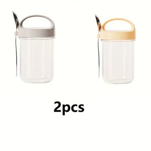 TEMU 2개/4개 요거트 컵 휴대용 유리 대구경 밀폐 병 오버나이트 오트 컵 쉐이크 컵 멀티그레인 스푼 시리얼 간편 아침 식사 컵 - 할로윈, 크리스마스 선물
