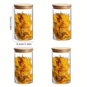 TEMU 곡물용 대용량 다중 사양 주방 보관 용기 4개 세트, 8.5cm*15cm, 고붕황산 붕규산 유리 심플한 가정용 방습 보관 용기, 두꺼운 사무실용 커피원두 용기