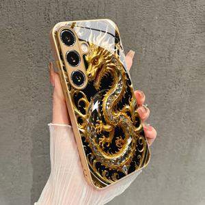 TEMU 휴대폰 케이스 - 비즈니스 남성용 골든 드래곤 패턴 유리 휴대폰 케이스 (A53/A54/A55/A52/A35/A34/A33/A32/A25/A24/A23/A15A/14/A13/A05S/S20/S21 FE/S22 Ultra/S23/S23 Ultra/S24/S24 FE/S24 Ultra/S25/S25 Ultra/S25 Plus/S25 Edge)
