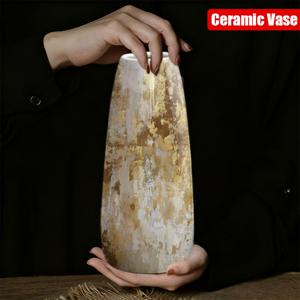 TEMU 1개 세라믹 꽃병 홈 데코, 골드 & 화이트 배경, 브라운 & 화이트 페인트 패턴, 거실 서재 크리스마스 장식용 우아한 수제 페인팅 디자인, 완벽한 선물, 아름다운 집들이 장식