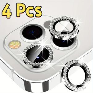 TEMU 아이폰 17 Pro Max 16 15 14 13 12 11 Pro Max Plus 17Air 16E 13Mini 12Mini용 카메라 렌즈 보호 필름 4개, 샤이니 알루미늄 합금 메탈 링 강화 유리 카메라 커버 스크린 보호 필름 추가, 스크래치 방지, 케이스 호환, 핑크