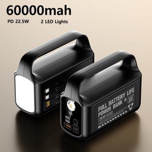 TEMU 대용량 60000mAh 보조 배터리, 야외 캠핑 백업 전원 공급 장치, QC3.0 22.5W 고속 충전, 내장 4구 + LED 전원 디스플레이