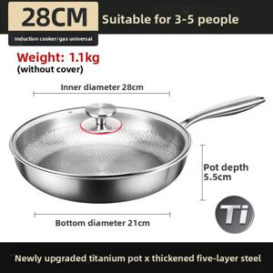TEMU 28Cm 304 스테인리스 스틸 해머드 티타늄 냄비, 독일 3겹 스틸 논스틱 프라이팬 (RV, 가정, 야외 요리, 스테이크용), 가스레인지, 인덕션 조리기기에 적합, 내구성이 뛰어나고 다용도 선물로 호텔 주방에 적합