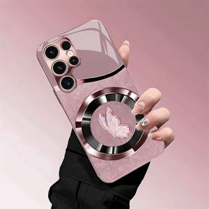 TEMU 휴대폰 케이스 - 우아한 나비 패턴 핑크 전기 도금 유리 휴대폰 케이스 (Galaxy S26/S25/S24/S23/S22/A54/A33/A25/A22/A56/A36/A26/A16/A14/A55/A35/A24/A53/A15/A34/A13/A05S/A23/A05/A31/ULTRA/PLUS 호환), 충격 방지 및 낙하 방지, 고급 다용도