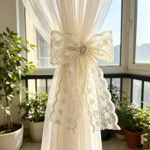 TEMU 펄 비즈 리본 플로럴 레이스 커튼 타이백