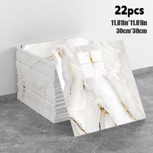 TEMU 욕실, 주방, 침실용 접착식 대리석 바닥 타일 및 벽 패널 22개 세트, 탈부착식 필앤스틱 방수 강화 PVC 비닐 바닥재, 화이트-그레이 대리석 질감, 통행이 잦은 공간에 적합
