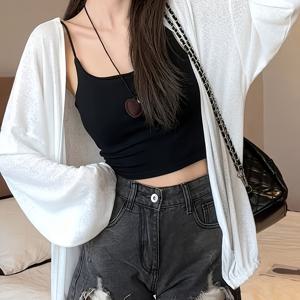 TEMU White Lazy I Fiber Fabric Cardigan for Women, Thin Summer Shawl Cover-Up, Relaxed Fit Oversized Long Cardigan