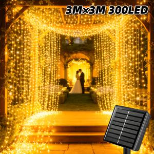 TEMU 태양광 야외 요정 커튼 조명, 300/200/100 LED 고휘도 동화 이야기 조명 비즈, 12가지 조명 모드, 미니 구리 와이어 조명은 유연하며 파티오, 정원, 현관, 캠핑, 정자, 파티, 휴일 장식에 적합