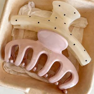 TEMU 여성용 클로 폴카 도트 플라스틱 헤어 클립 2개, 패션 활용도 높은 우아한 단색 헤어 집게핀, 데일리, 캐주얼, 파티, 출퇴근, 해변, 번, 포니테일, 세안, 메이크업용 액세서리 우아한 클로 클립