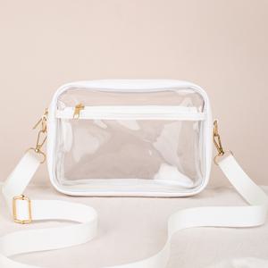 TEMU 블랙 트림 투명 크로스백, 화장품 및 안경과 같은 일상 필수품을 보관할 수 있는 가볍고 스타일리시한 시스루 파우치