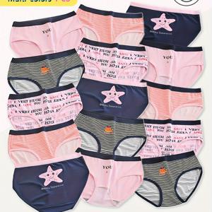 TEMU 십대 여아용 삼각팬티 15개 세트, 귀여운 러브 프린트, 장난스러운 디자인, 통기성 좋고 부드러움, 사계절용 편안함, 랜덤 혼합 색상 귀여운 십대 속옷