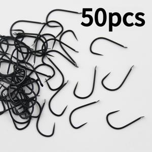 TEMU 고탄소강 바늘형 미늘날이 없는 낚시 바늘 50개입, 대회용 블랙핏 미늘날이 없는 낚시바늘, 잉어와 붕어용 낚시 태클