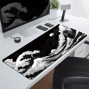 TEMU 1pc 확장형 게이밍 마우스 패드 및 PC 책상 키보드 매트 - 일본 만화 스타일 흑백 물결 패턴 - 노트북 보호 매트 공부용 책상 패드 - 내구성 있는 미끄럼 방지 베이스 고화질 프린팅 다양한 사이즈 XL XXL - 가정, 신학기 기숙사, 사무실 및 게이밍 책상 액세서리용으로 이상적, 게이머를 위한 완벽한 생일 선물 및 휴일 선물