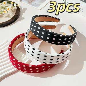 TEMU 프렌치 스타일 스위트 폴카 도트 헤어밴드 3개 세트, 우아한 하이 크라운 스펀지 헤어밴드, 헤어프레싱 헤어클립, 패셔너블한 폴카 도트 다용도 헤어 액세서리