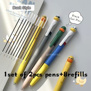TEMU 랜덤 색상 펜 2개 세트 + 리필심 8개, 아기 오리와 병아리 디자인의 창의적인 회전식 젤펜, 0.5mm 검정색 필기구, 사무용품, 작은 선물