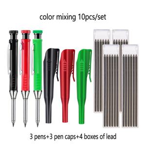 TEMU 10개/세트 2.8mm 메탈 깊은 구멍 목공 기계 연필 세트 (펜 캡 및 내장형 연필깎이 포함), 목수, 목공자 및 건축가에게 적합 (연필 3개 + 펜 캡 3개 + 연필심 4개 상자)