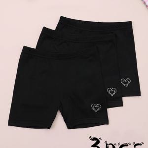 TEMU 3팩 여아용 달콤하고 귀여운 스톤 장식 얇은 레깅스, 여아용 복서 쇼츠, 일상복 및 야외 활동에 적합