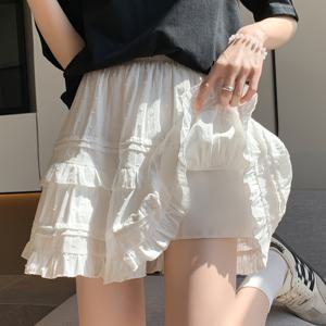TEMU 여성용 하이웨이스트 레이스 패치워크 하프 스커트 올매치 탄성 고무 허리 흰색 안감 A라인 숏 스커트 여름
