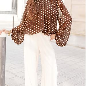 TEMU WY260203045 새로운 폴카 도트 여성용 셔츠, 직장, 결혼식, 파티, 콘서트, 브런치, 공항, 데일리 패션, 할로윈, 크리스마스, 빈티지 스타일용