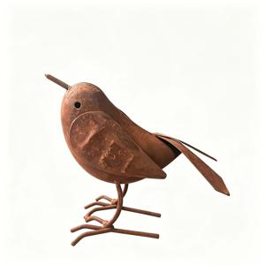 빈티지 디스트레스드 철제 새 야외 조각상, 녹 질감의 금속 화분 가장자리 장식품, 안뜰 조경 조각품, 발코니 화분 악센트, 소박한 정원 조경 장식, 니치 힐링 가드닝 선물 공예품