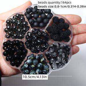TEMU 164개 8-10mm 박스형 7가지 효과의 양매볼 아크릴 원형 구슬, 블랙 시리즈 구슬, 다크 패션 고품질 구슬, DIY 구슬 장식 제작 용품, 구슬 장식용 구슬, 우정의 구슬, 휴대폰 고리 및 커플 우정 선물용으로 제작 가능