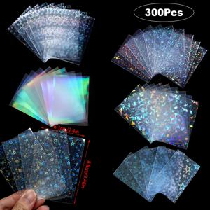 TEMU 300개 88X61mm/3.46X2.4인치 카드 슬리브, 6가지 스타일 패턴 조합 레이저 깜박임 효과 포토카드 슬리브, 포토카드 슬리브, 카드 보호 커버 카드 필름, 미니 포토 카드용 카드 보호대, 연예인 앨범 카드, 스탠다드 OCG 카드