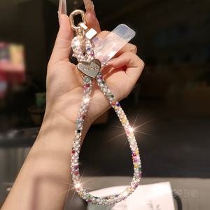 TEMU 스파클링 라인스톤 하트 휴대폰 랜야드, 튼튼한 회전式 금속 후크 걸쇠 포함, 여성용 분실 방지 패션 폰스트랩