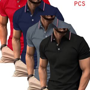 셔츠 4종 세트, 레드, 화이트, 블루 대비 , 삼단 버튼 칼라, 통기성 빠른 건조 골프 캐주얼 셔츠, 가벼운 스트레치 폴리에스터 버튼 디자인, 여름 사무실, 요트 착용 및 일상복에 적합, 앵커 프린트, 편안한 핏 반팔 탑, 액티브 라이프스타일