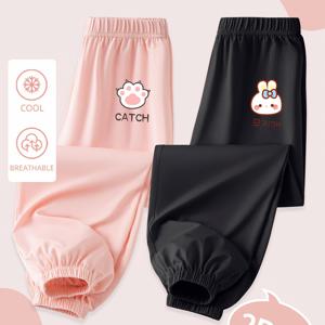TEMU 여아용 긴 바지 2개 세트, 여름 스타일, 아동용 바지, 메쉬 통기성, 속건성, 피부 친화적이고 편안함, 아웃도어, 스포츠 바지, 스타일리시, 내구성, 세탁에 강함, 중년아이와 장년아이용, 여아용 캐주얼 바지, 경량, 야외 활동에 최적