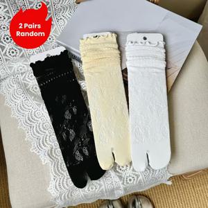 TEMU 2켤레 랜덤 포장 봄/여름 화이트 슬러치 양말 여성 레이스 투토 양말 다용도 흡습성 통기성 얇은 종아리 양말