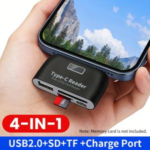 TEMU 4-in-1 OTG 카드 리더기, 다기능 고속 동영상 및 사진 전송 SD/TF 카드 리더기/라이터 어댑터, 드라이버 없이 플러그 앤 플레이 가능한 휴대용 외장 스마트 카드 리더기, 카메라 및 스마트폰과 같은 Type-C 기기용 TF/SD 리더기, 야외/여행/사진 애호가를 위한 실용적인 카드 리더기