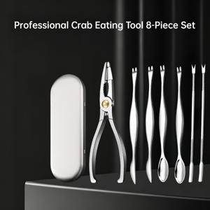 TEMU 8pcs 게 먹는 도구 세트 - 전문가용 게 먹는 식기, 게집게, 게 스푼, 게 긁개, 게 바늘, 보관 상자 포함. 가정 및 레스토랑용 해산물 식기 세트, 가족 해산물 잔치를 위한 최적의 도구