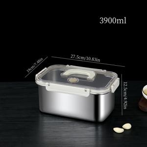 TEMU 손잡이 달린 스테인리스 스틸 직사각형 신선 보관 상자 (용량: 1700ml/2100ml/3200ml/3900ml), 대용량 밀폐 누출 방지 디자인, 도시락/비엔토 상자/식품 보관 용기, 주방용 실용적인 손잡이 밀폐 뚜껑 버튼 잠금 장치