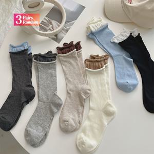 TEMU 3켤레 랜덤 포장 튜브 삭스 여성용 간편한 컬러 매칭 더블 루코 컬링 삭스 인스 한국 패션 봄/여름 얇은 풀 스타일 스타킹