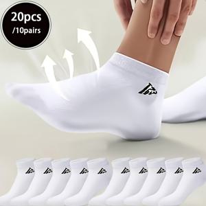 TEMU 남성용 패셔너블한 기하학무늬 발목 양면 흰색 양말 20개/10켤레 - 편안하고 통기성 좋음, 스타일리시하고 활용도 높음, 캐주얼 및 비즈니스용, 사계절용