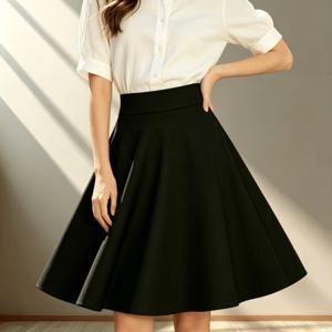 TEMU 새로운 여름 여성 패션 활용도 높은 플리츠 스커트, 하이웨이스트 A라인 미디 스커트, 배 人物에 맞는 고급 디자인, 다리를 슬림하게 보이는 복부 보정 스커트