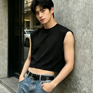 여름 스트리트웨어 브랜드 남성용 반팔 민소매 조끼, 스웩거 스타일 루즈핏 활용도 높은 상의