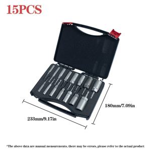 TEMU 15개 딥 소켓 세트 5.5mm-19mm 육각 너트 소켓 드릴 비트 세트, 1/4인치 육각 생크, 보관 상자 포함, 긴 핸들 임팩트 스크루드라이버 너트 소켓 볼트 추출기, 퀵 체인지, 크롬 바나듐 스틸 재질, 전기 불필요