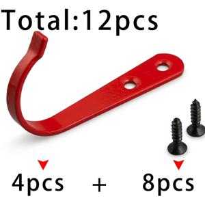 TEMU 12개입 (레드 J형 고리 4개 + 블랙 2.5x10 나사 8개) 심플 레드 벽걸이형 철제 고리, 욕실 문 뒷면용 단일 구멍 코트 고리, 옷, 모자, 가방, 열쇠 걸이용, 가정용 벽 하드웨어 고정 고리 액세서리, 다용도 고리