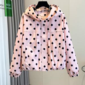 TEMU 여성 봄 가을 신상 물방울 무늬 재킷, 스위트 쿨 스타일 핑크 블랙 도트 후드 코트, 스트리트 트렌디 필수템, 다용도 연령감소 및 피부톤 개선, 데일리 출퇴근 및 데이트에 적합, 여성 캐주얼 재킷