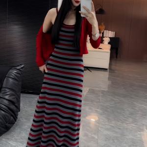 TEMU 프렌치 스타일 허리 집어넣는 캐미솔 스팽글 드레스 가디건 패션 신상 가을 여성용 투피스 세트