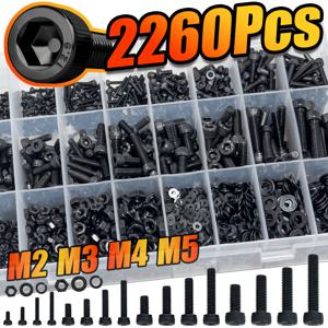 2260개 M2/M3/M4/M5 육각 소켓 헤드 캡 스크류 모음 키트 | 12.9 등급 합금강 풀 스레드 메트릭 스크류, 매칭 너트, 와셔, 가정, 사무실, 수리, 3D 프린팅 및 프로젝트를 위한 다용도 패스너