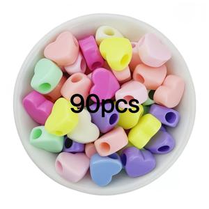 TEMU 90개 아크릴 14mm 십자 구멍 하트 비즈, 큰 구멍 하트 비즈, 랜덤 혼합 색상, 비즈 장식, 펜던트, 비즈 펜, 우산 로프 제작 보조 비즈