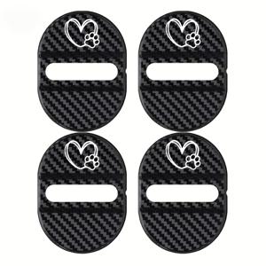 TEMU 차량 도어 잠금 장치 충격 흡수 커버. 디자인은 하트 패턴이 특징이며, 카본 파이버 텍스처가 있으며 충격 흡수, 소음 감소, 방음, 녹 방지 및 실링 버퍼 패드 기능을 갖추고 있습니다.