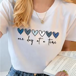 TEMU 링롱 디렉셔널 캐주얼 여성용 상의 1개, 라운드 넥, 티셔츠, 반팔, 레터 프린트, 봄/여름용, 여성 의류